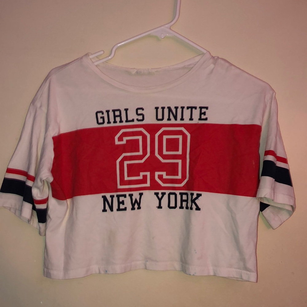 Cute white, girls united New York crop top